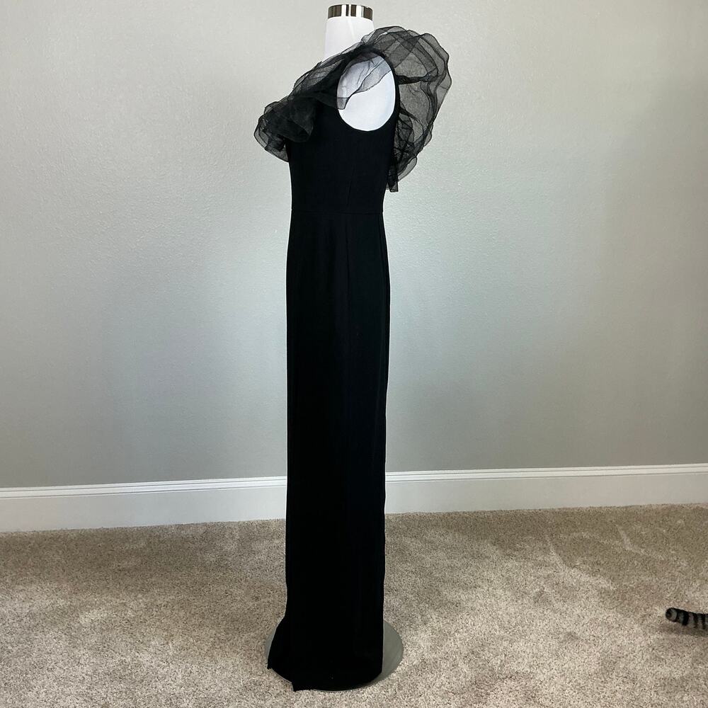 Aidan Mattox Black Evening Gown Ruffled Off the Shoulder Column Dress Size 4 - Picture 6 of 11